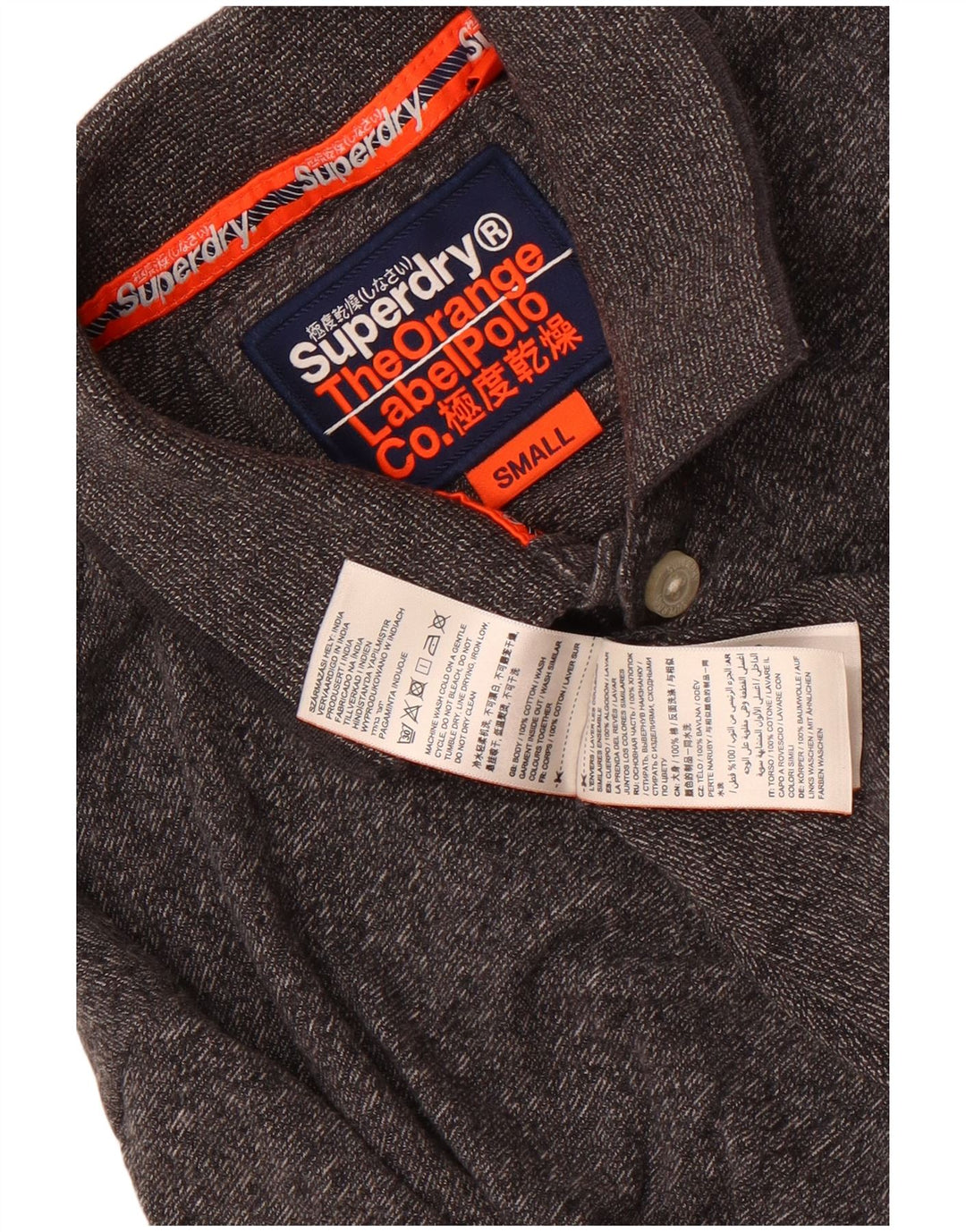Camisa polo masculina Superdry pequena algodão manchado cinza