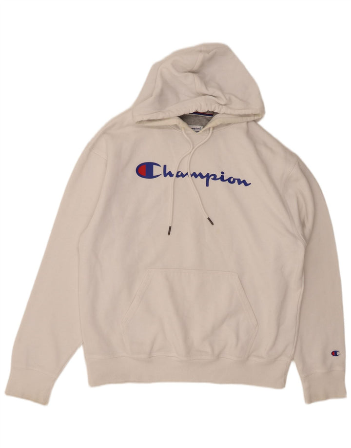 CHAMPION Suéter com capuz gráfico masculino grande algodão branco