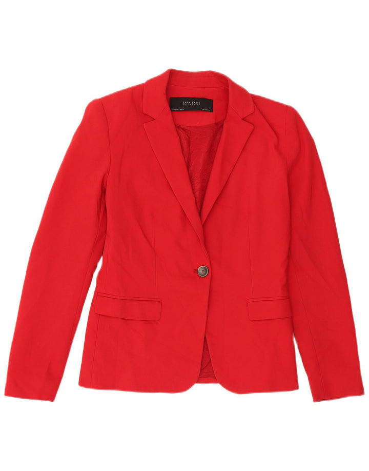 Jaqueta blazer feminina Zara com 1 botão Reino Unido 10 pequeno algodão vermelho