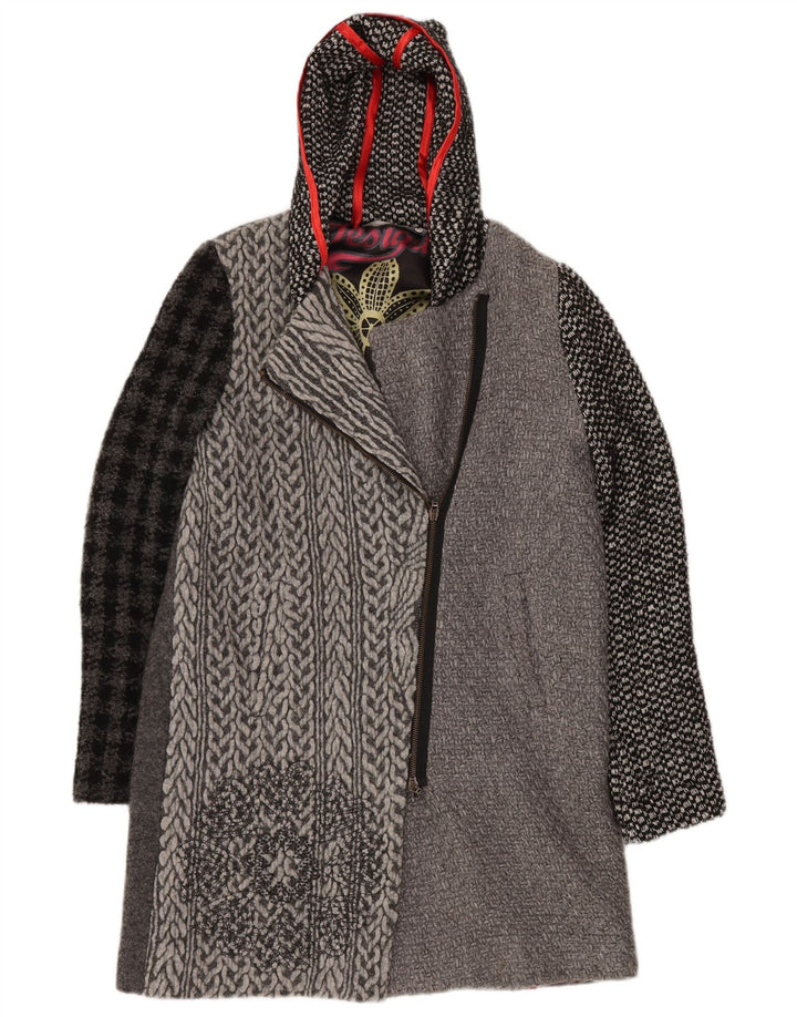 Sobretudo feminino com capuz gráfico DESIGUAL EU 40 xadrez cinza médio
