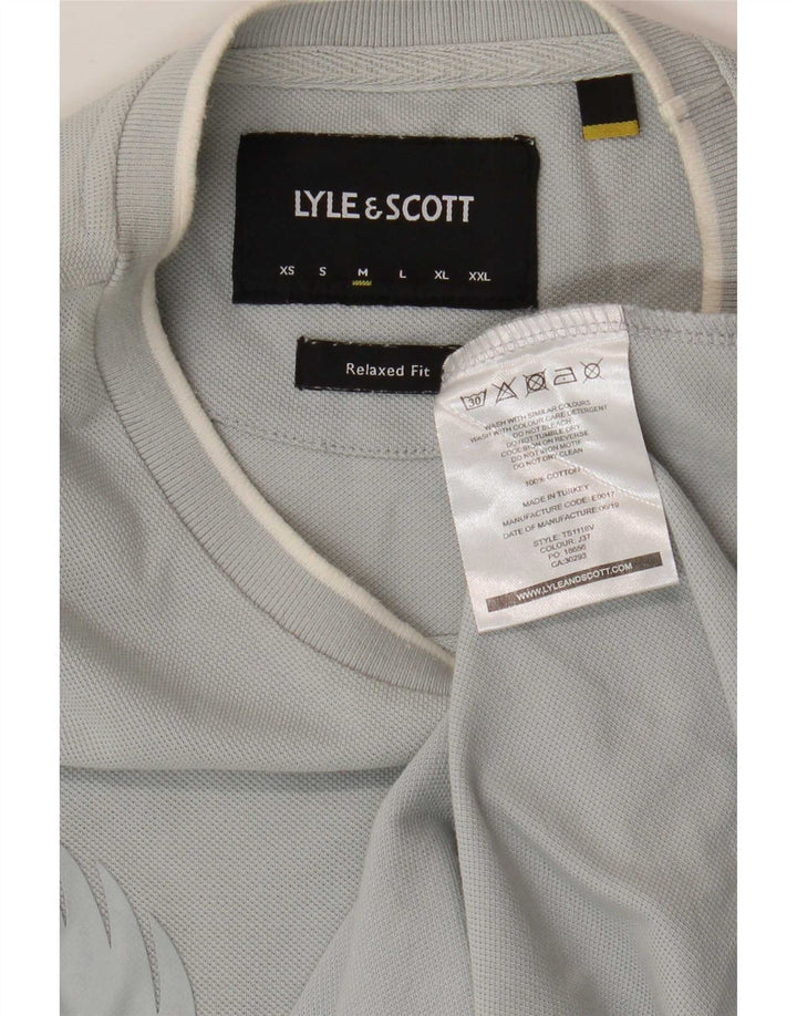 Lyle & Scott Camiseta masculina com ajuste relaxado e estampa gráfica de algodão azul médio