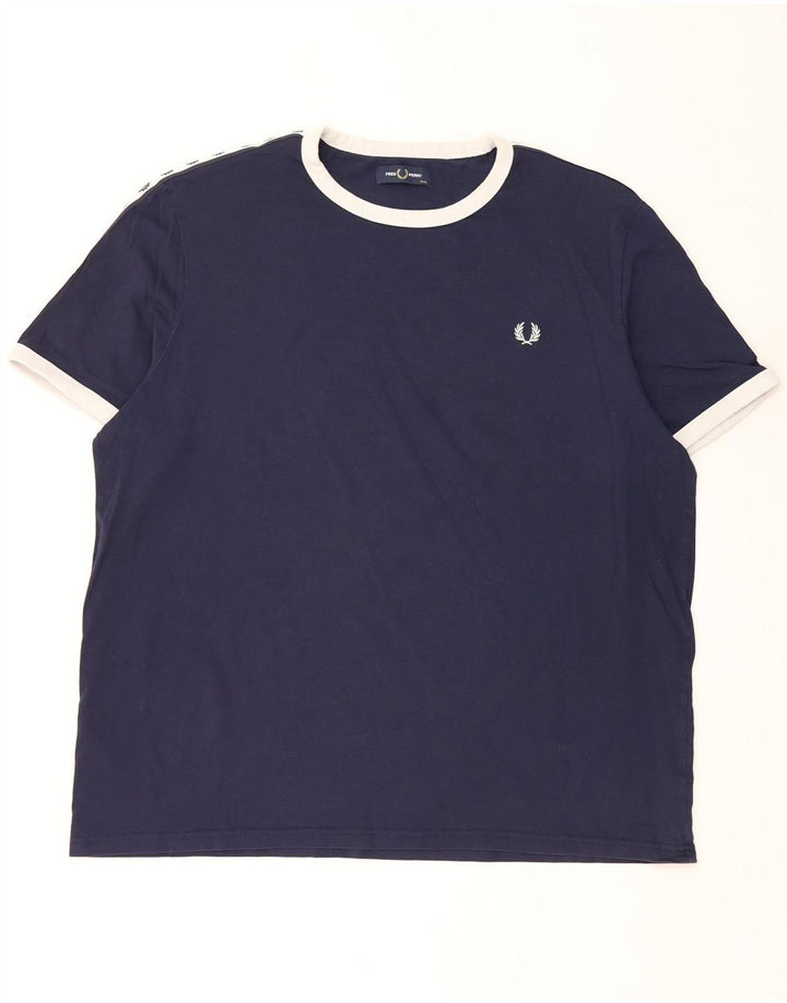 Camiseta gráfica masculina FRED PERRY Top 3XL azul marinho algodão colorblock