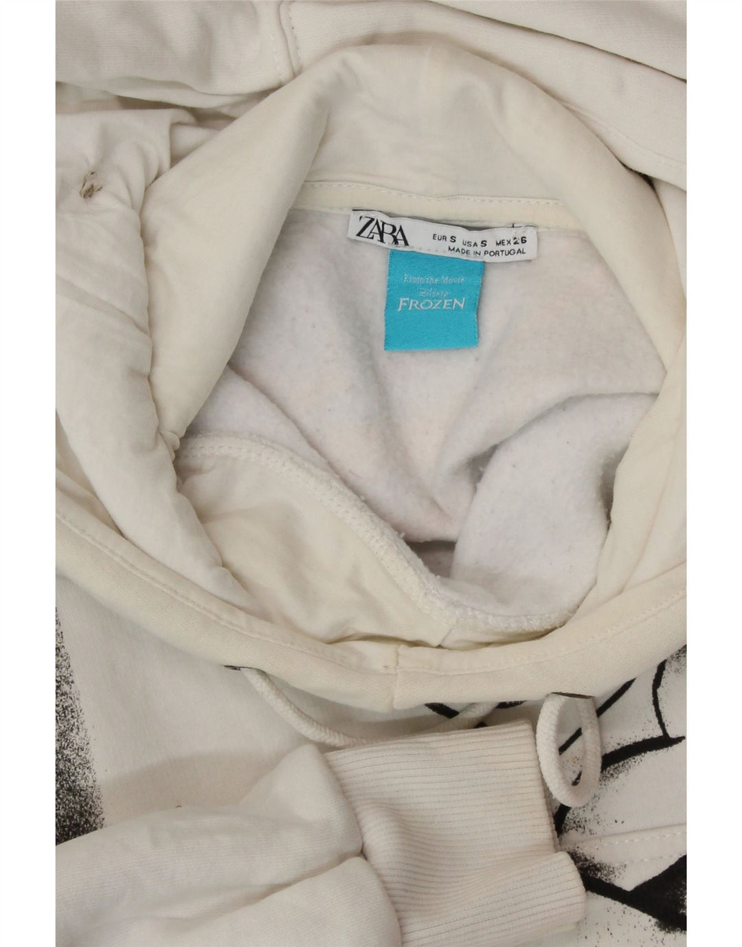 Suéter feminino com capuz gráfico Frozen da ZARA Reino Unido 10 pequeno branco