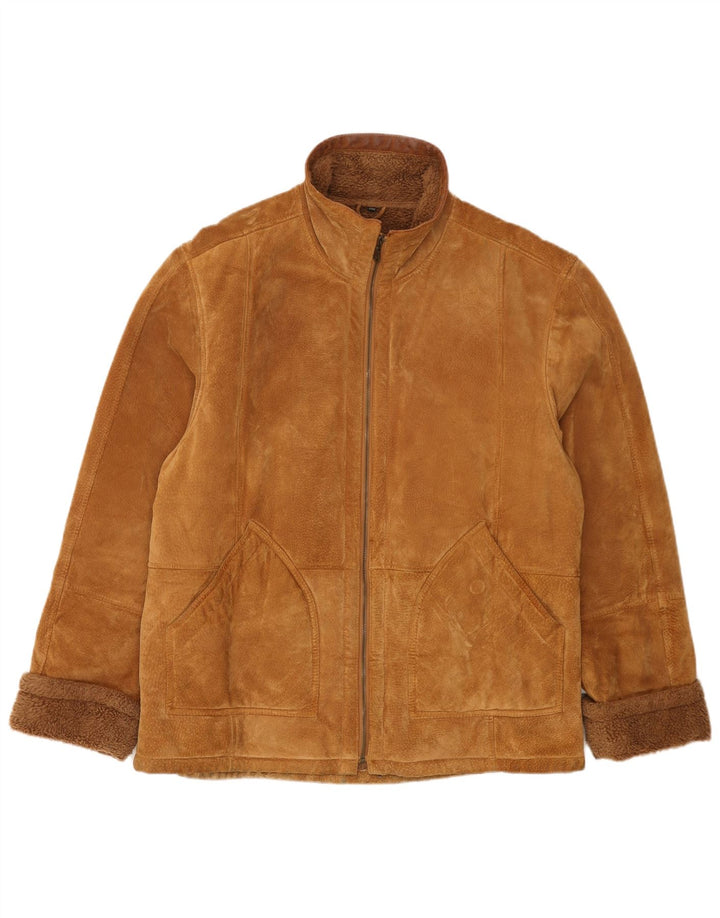 Jaqueta masculina de camurça Sherpa John F Gee IT 50 couro bege grande
