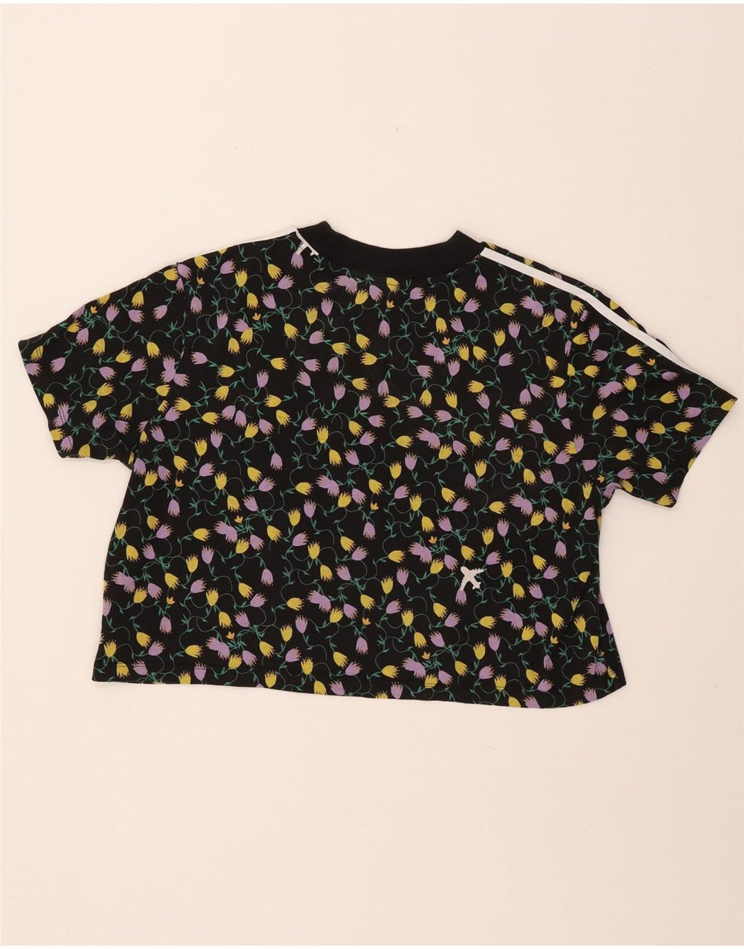 ADIDAS Camiseta Feminina Crop Graphic Top UK 18 XL Preto Floral Algodão