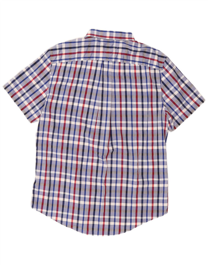 Tommy Hilfiger Camisa masculina de manga curta grande algodão xadrez azul