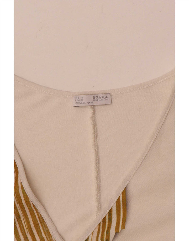 Zara Blusa feminina sem mangas Top UK 14 Medium White Colourblock