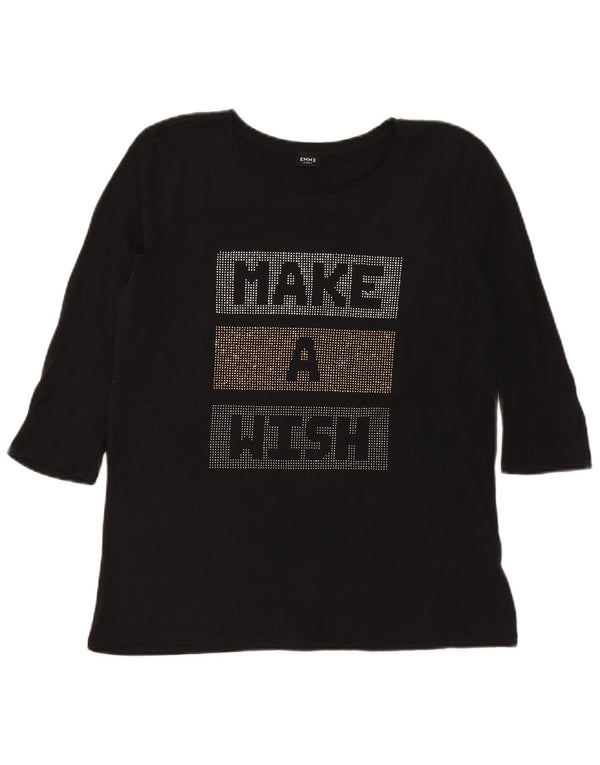 Marella Womens EMME Graphic Top Manga 3/4 Reino Unido 12 Médio Preto