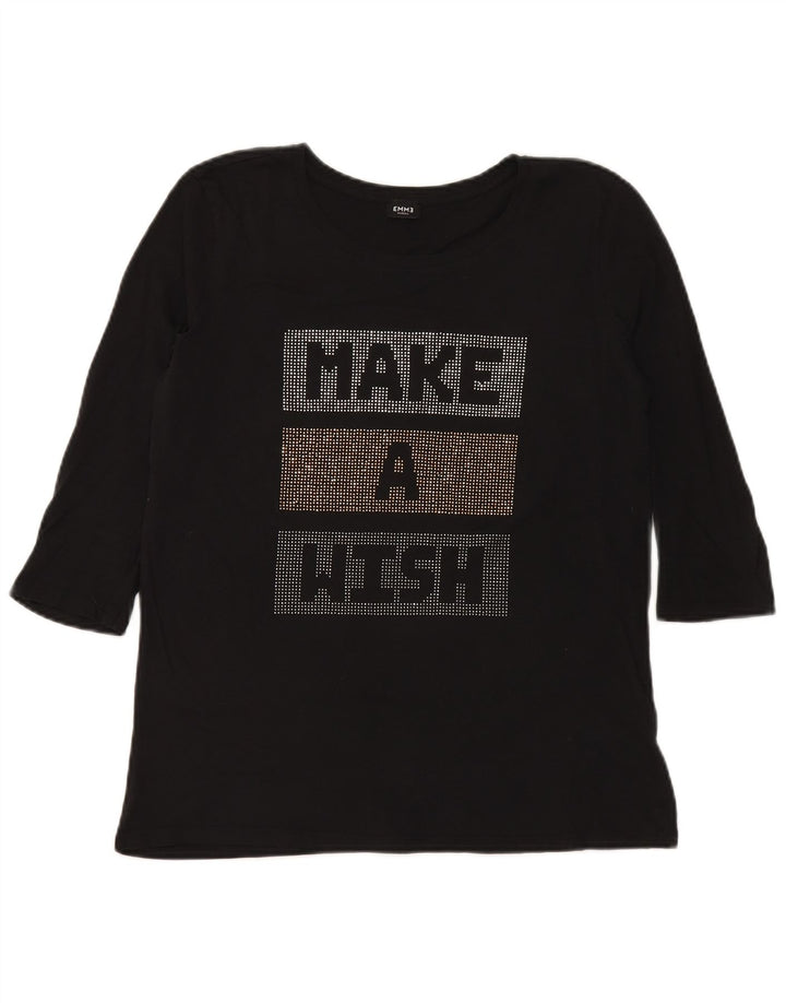 Marella Womens EMME Graphic Top Manga 3/4 Reino Unido 12 Médio Preto