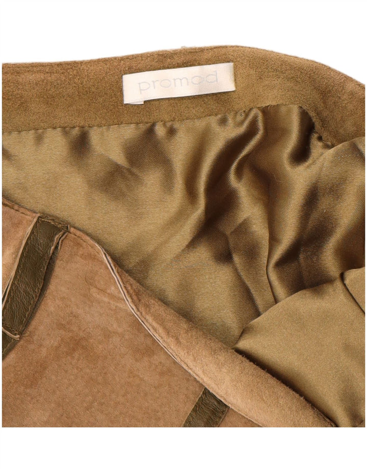 Promod saia feminina de camurça linha A Reino Unido 8 pequena W28 couro bege