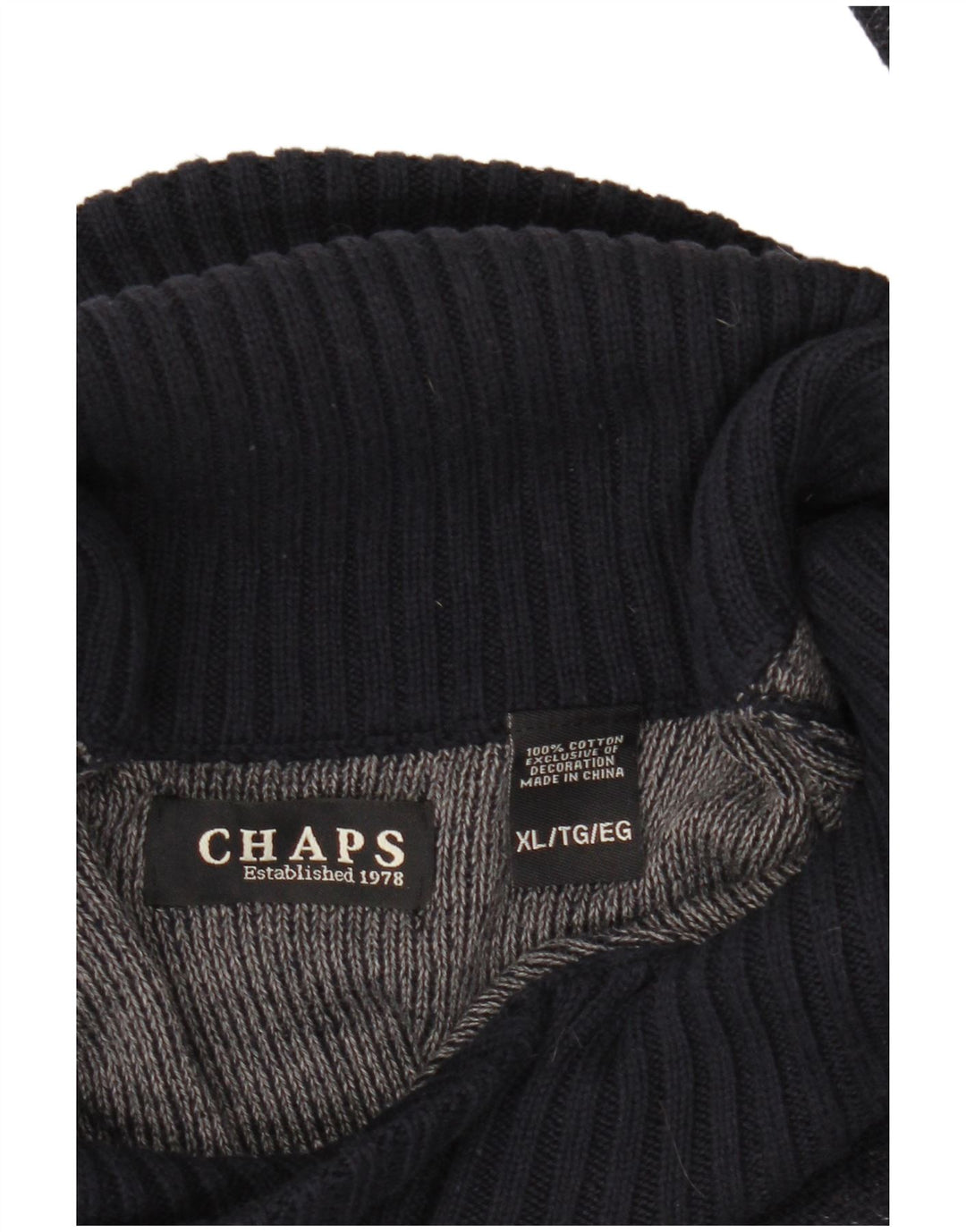 Suéter masculino CHAPS com gola xale XL azul marinho manchado