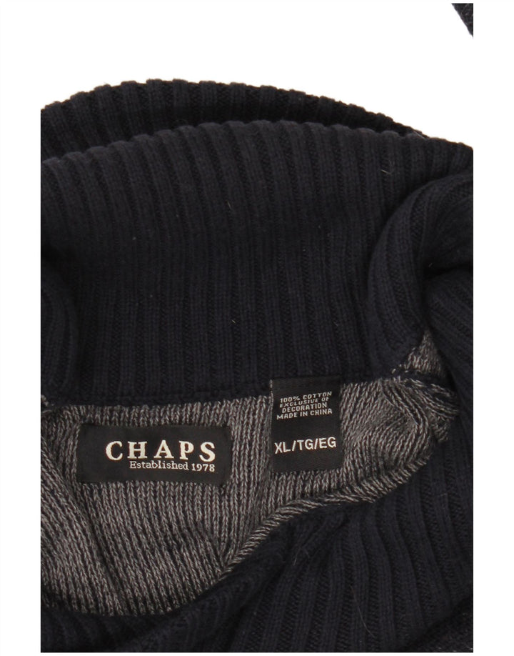 Suéter masculino CHAPS com gola xale XL azul marinho manchado