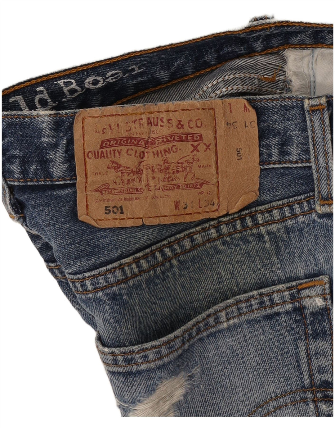 Shorts jeans feminino Levi's 501 desgastado W31 azul médio