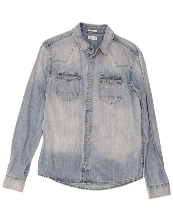 Camisa jeans masculina All Saints Slim Fit de algodão azul médio