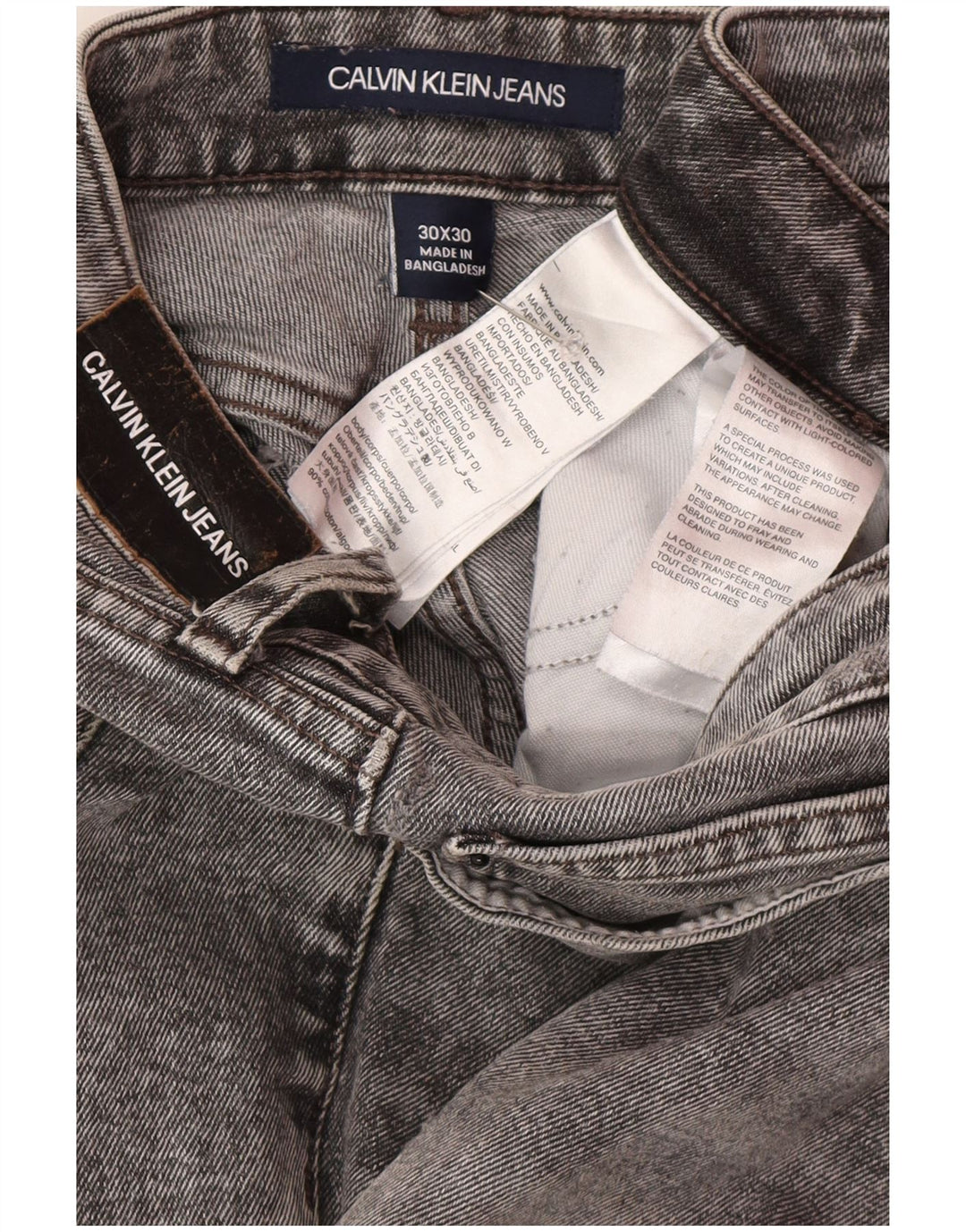 Calça jeans skinny feminina Calvin Klein desgastada W30 L30 algodão cinza