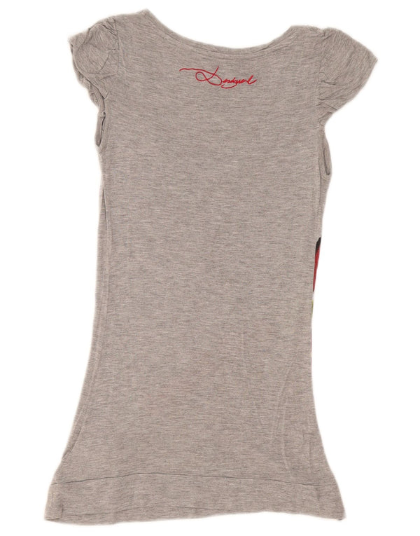 Desigual Top túnica feminina gráfica UK 12 Viscose cinza médio