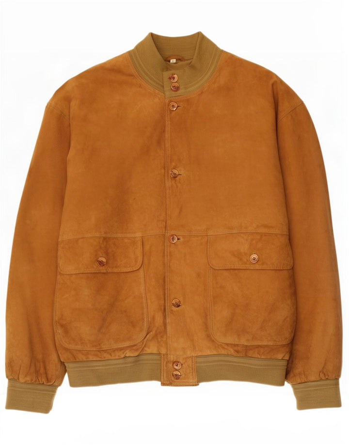 Jaqueta bomber de camurça masculina vintage IT 62 6XL couro marrom