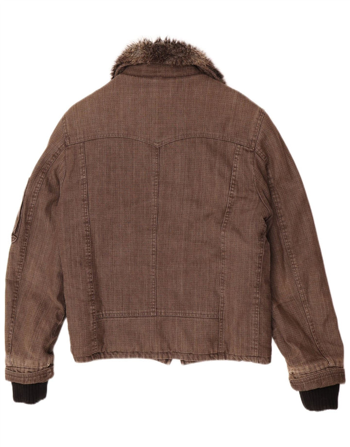 Jaqueta corta-vento masculina Imperial Bomber Shearling Reino Unido 38 algodão marrom médio
