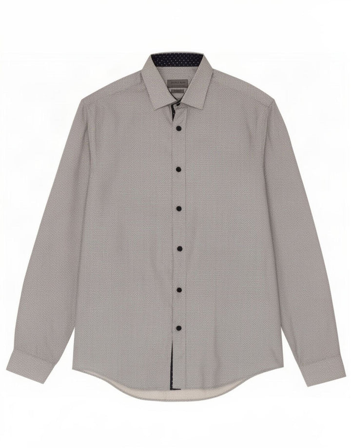 Camisa masculina Zara Slim Fit algodão geométrico cinza médio