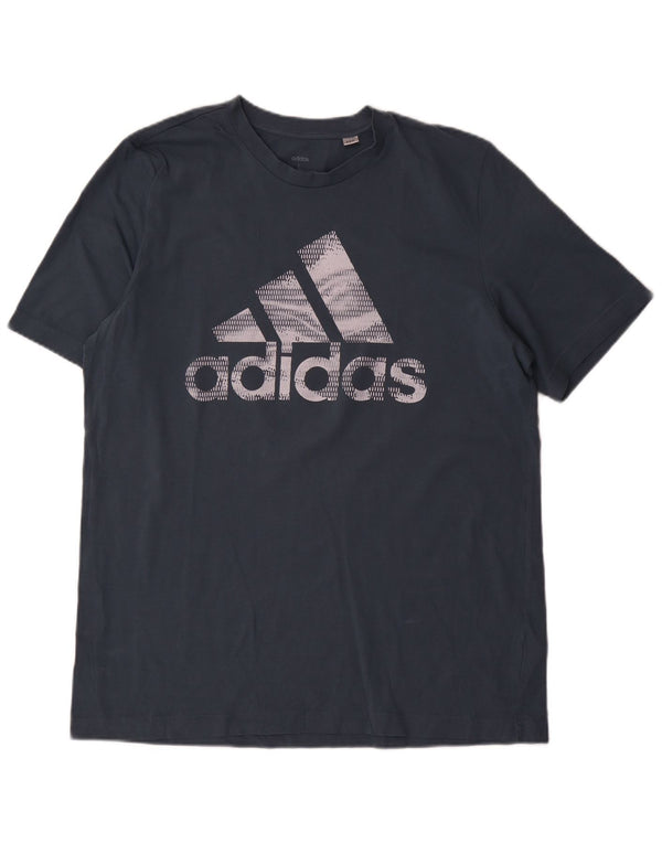 Adidas Mens Graphic T-Shirt Top Grande Algodão Azul Marinho