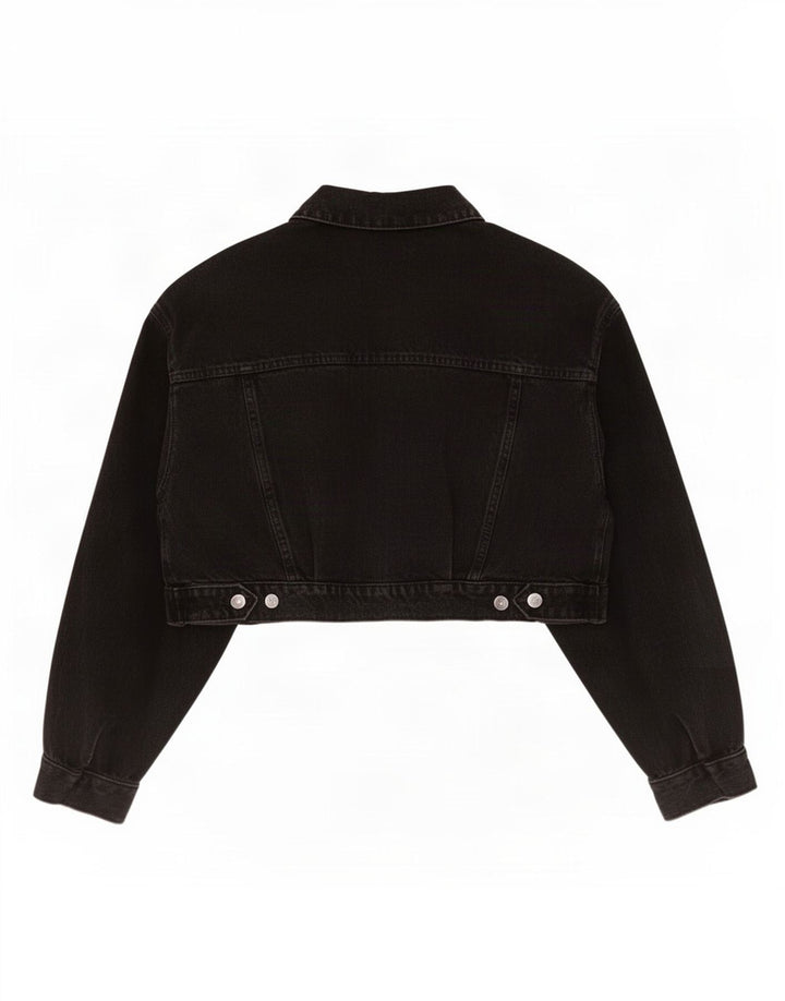 Jaqueta jeans feminina Zara UK 16 grande algodão preto