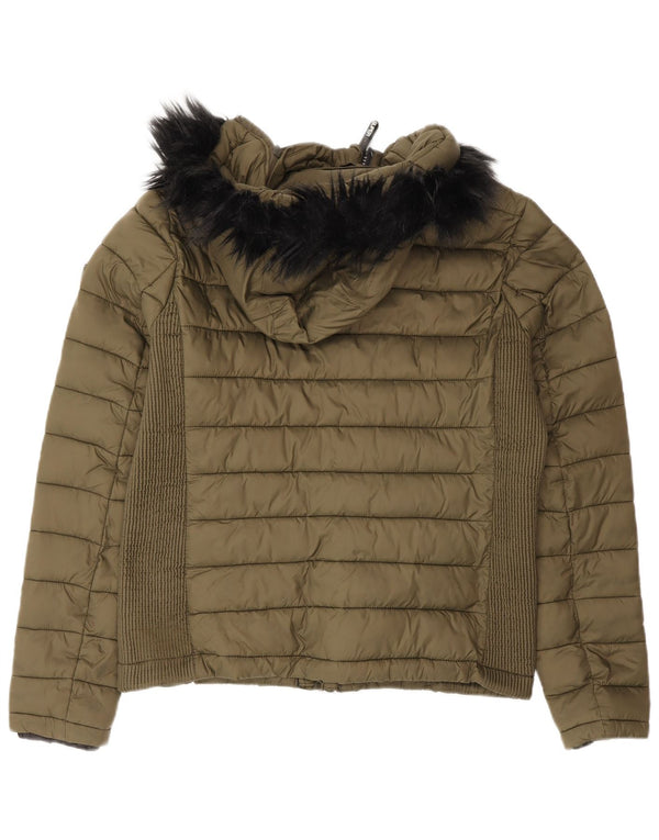 Jaqueta acolchoada com capuz feminina Superdry UK 14 grande nylon verde