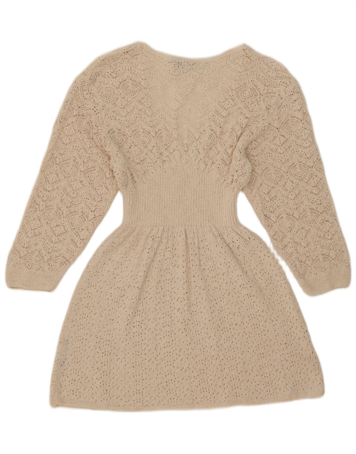 Zara Vestido feminino manga 3/4 Reino Unido 12 médio branco poliéster