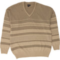 VINTAGE Mens V-Neck Jumper Sweater XL Grey Striped Acrylic Vintage Vintage and Second-Hand Vintage from Messina Hembry 