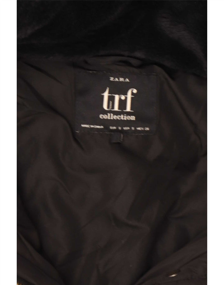 Jaqueta acolchoada com capuz Zara Womens Trafaluc UK 10 poliéster preto pequeno