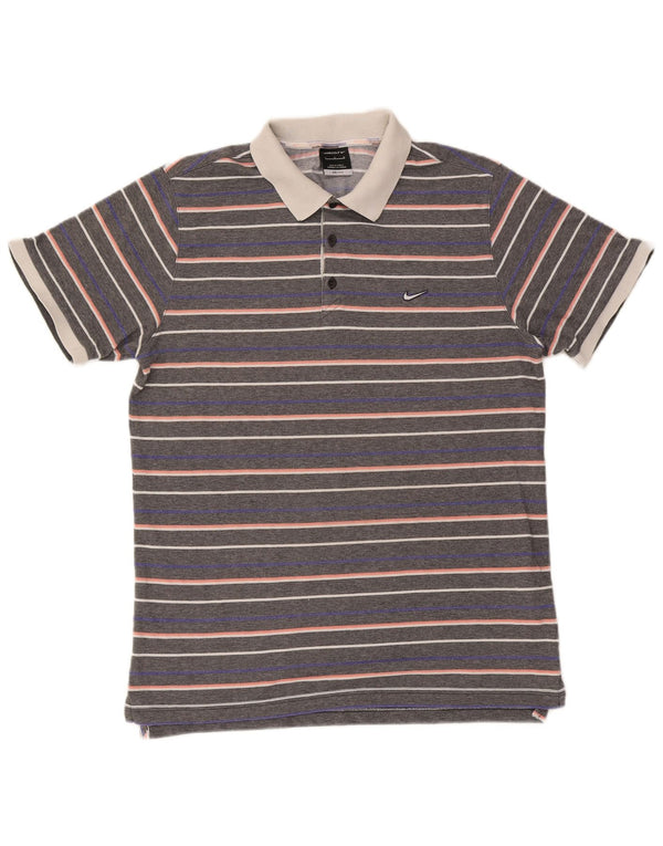 Camisa polo masculina Nike Dri Fit grande listrada cinza de algodão