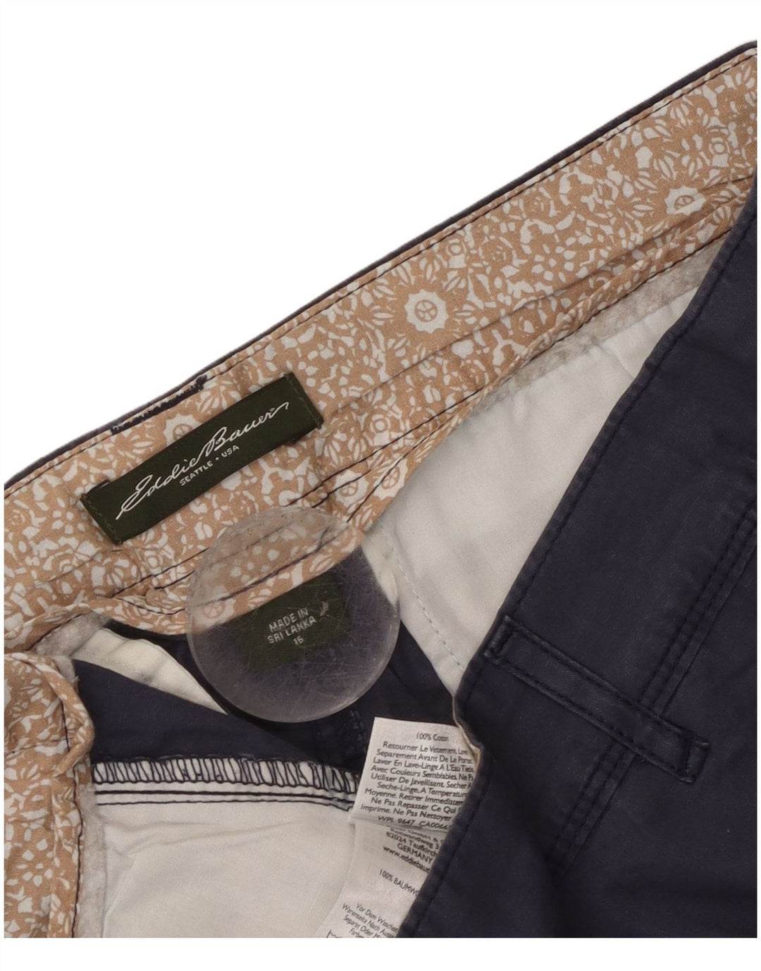 Shorts Chino feminino Eddie Bauer US 16 2XL W40 algodão azul marinho