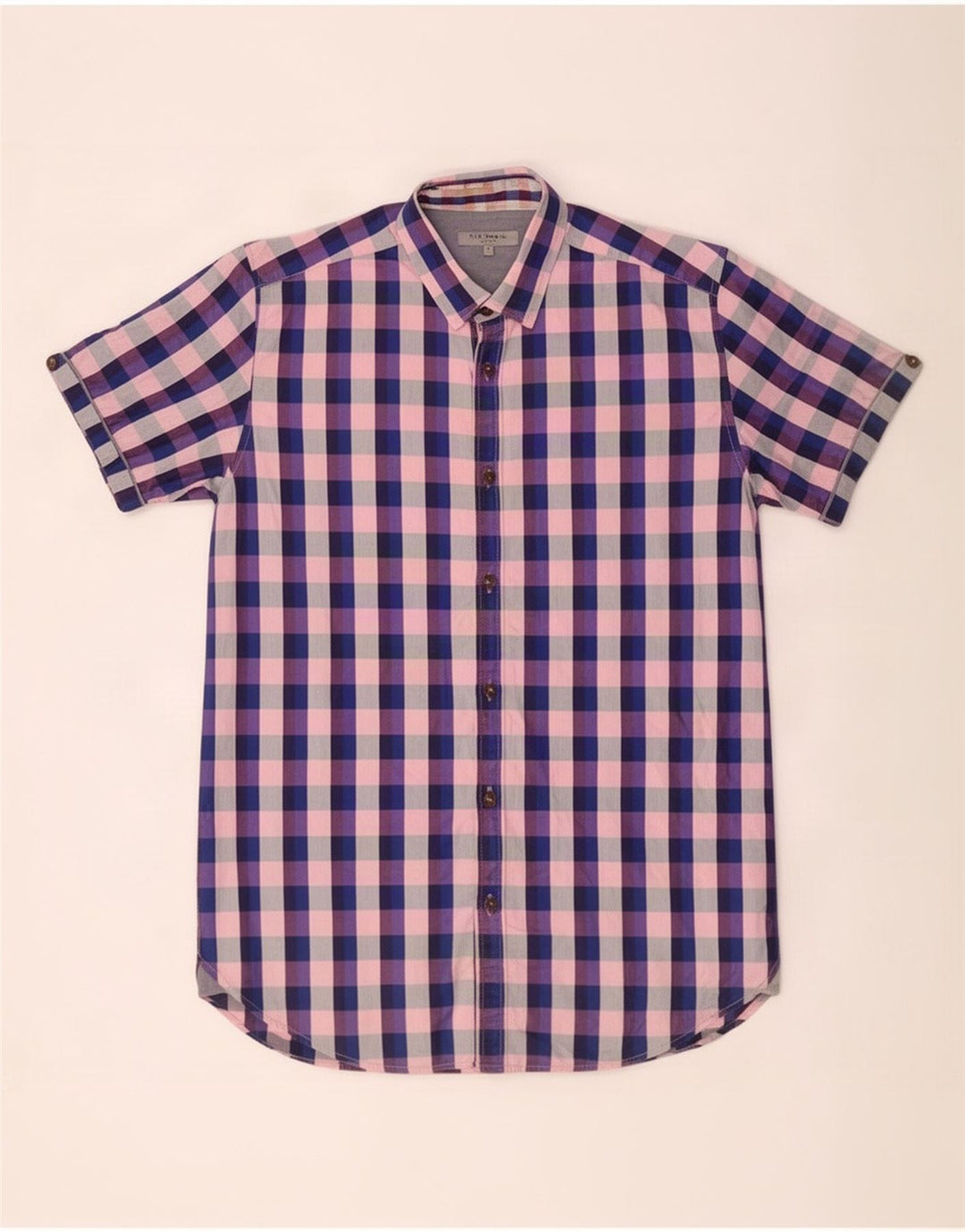 Camisa masculina de manga curta Ted Baker tamanho 3 médio algodão xadrez multicolorido