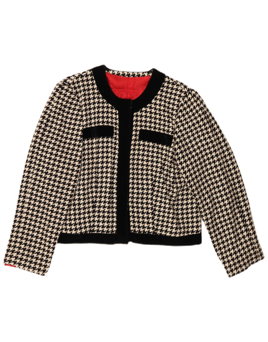 Jaqueta Bolero Feminina VINTAGE UK 12 Médio Preto Houndstooth