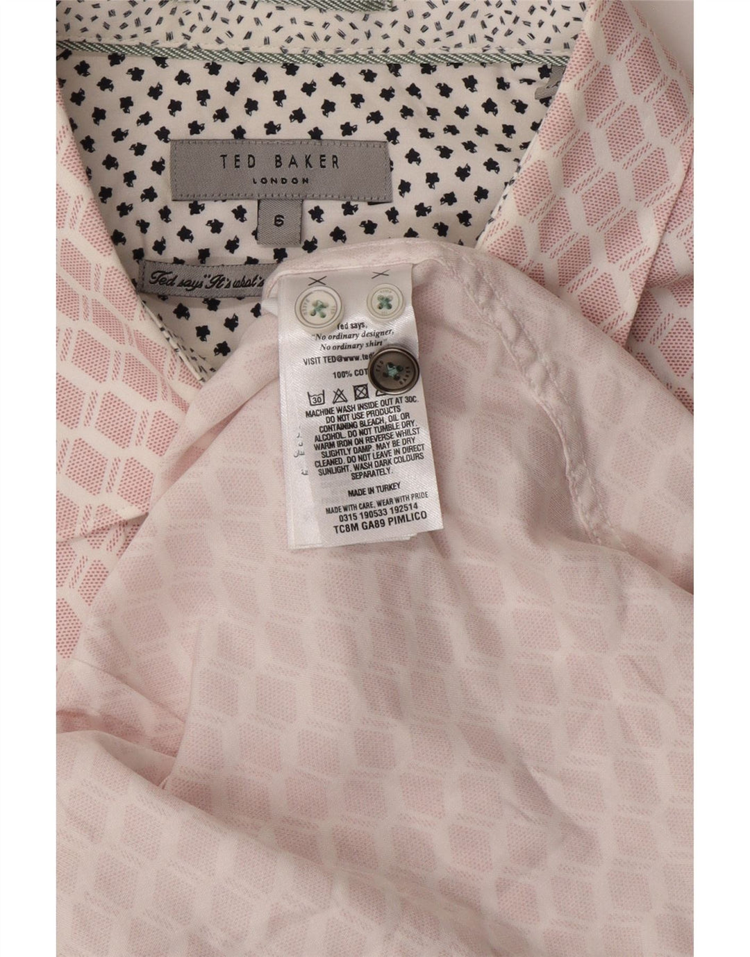 Camisa masculina TED BAKER tamanho 6 2XL algodão geométrico rosa