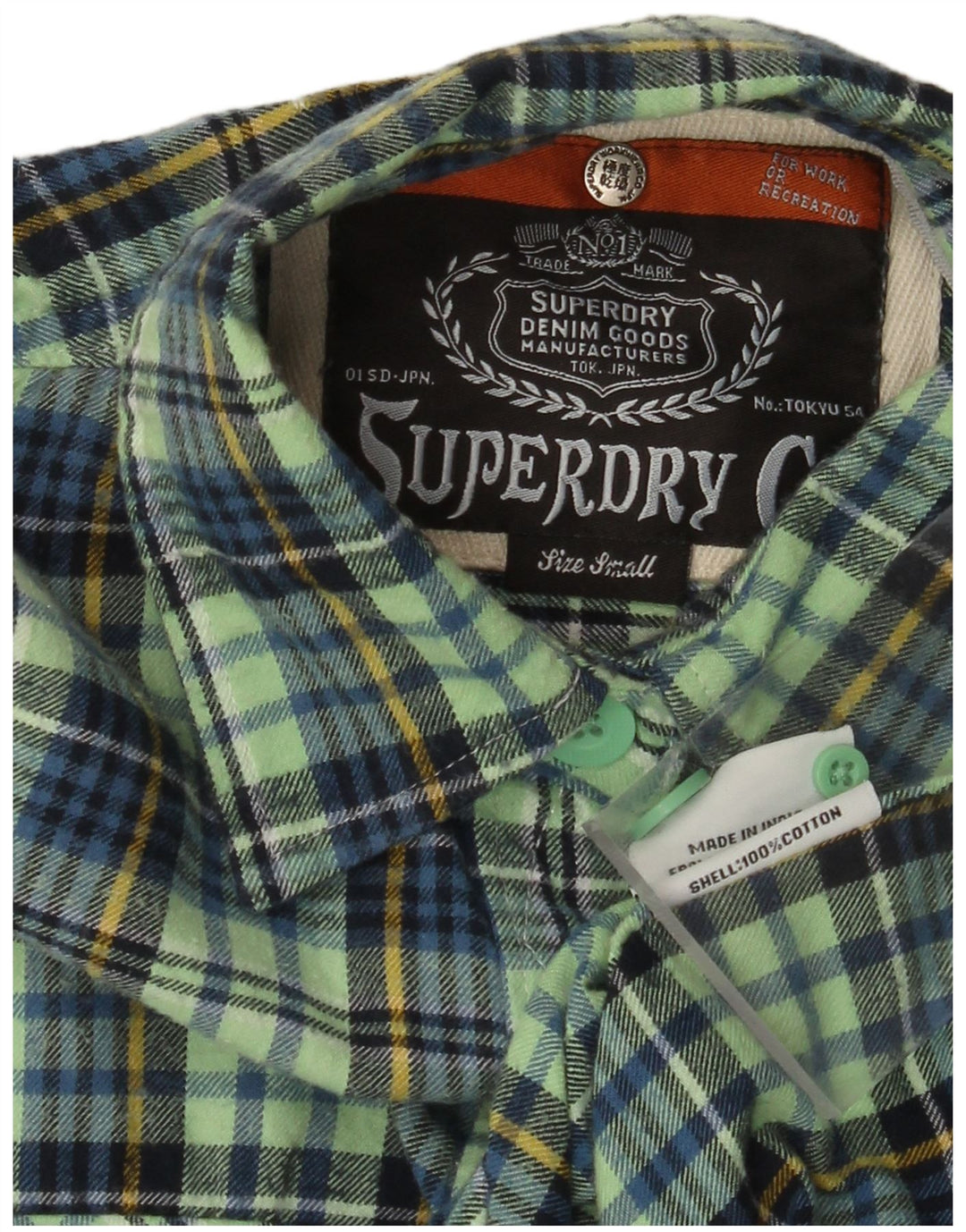 Camisa feminina de flanela SUPERDRY Reino Unido 10 pequeno algodão xadrez turquesa