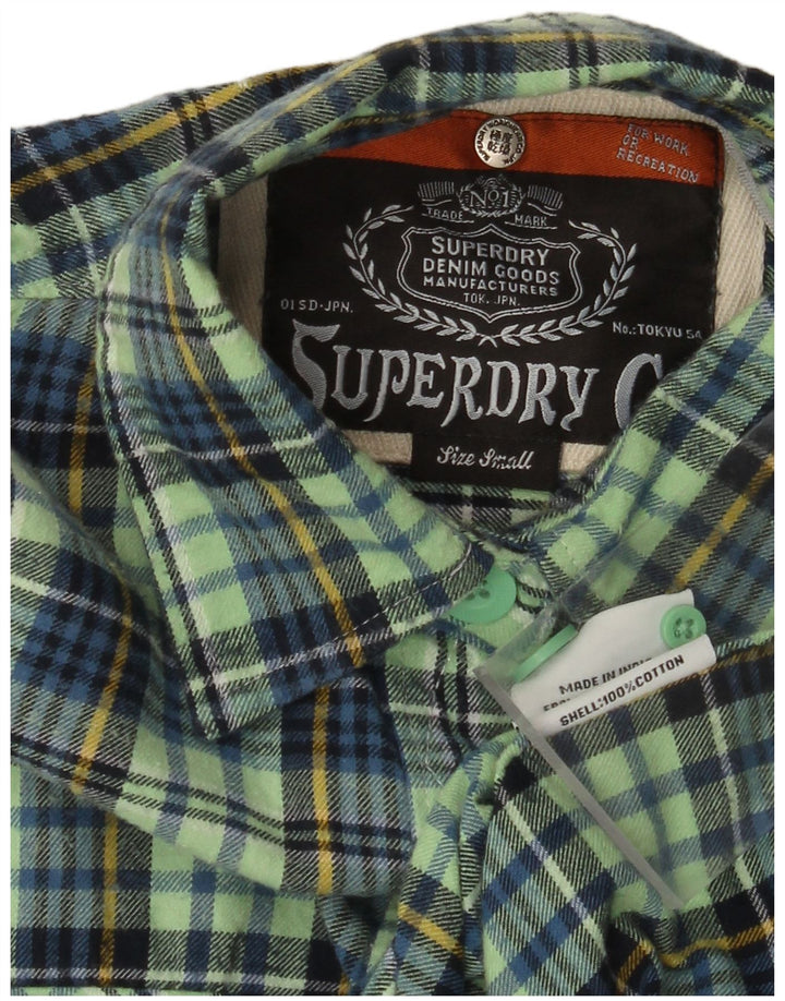 Camisa feminina de flanela SUPERDRY Reino Unido 10 pequeno algodão xadrez turquesa