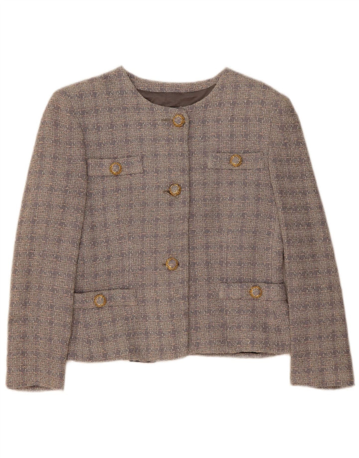 Jaqueta blazer feminina vintage com 3 botões IT 42 lã xadrez cinza médio