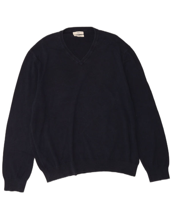 Suéter masculino Marks & Spencer com decote em V 2XL algodão azul marinho