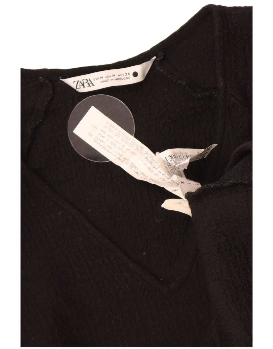 Blusa feminina Zara manga 3/4 top Reino Unido 12 lã preta média