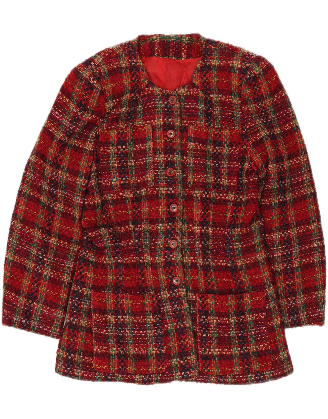 Jaqueta blazer feminina VINTAGE com 6 botões Reino Unido 12 lã xadrez vermelha média