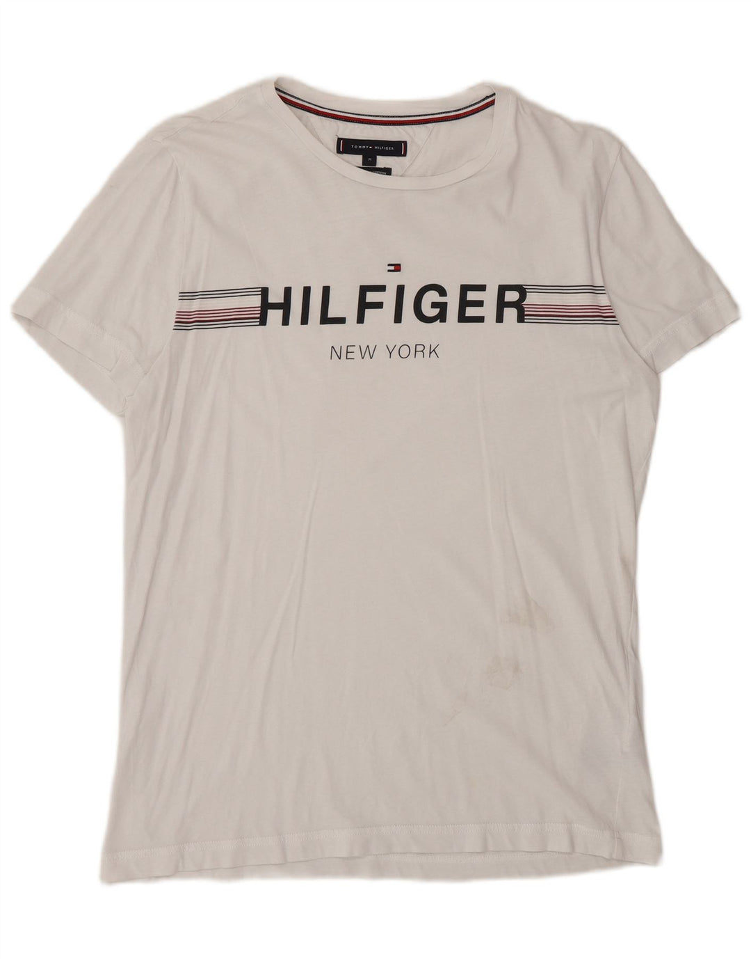 Tommy Hilfiger Camiseta masculina gráfica Top médio algodão branco