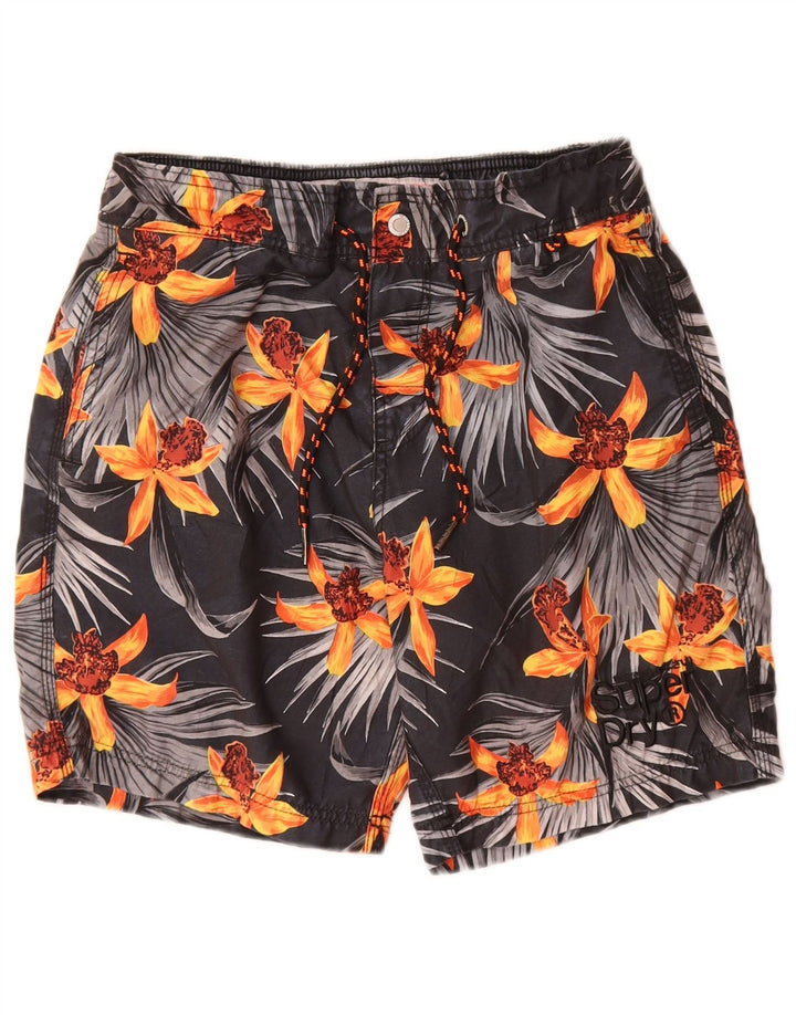 Shorts de natação masculino Superdry poliéster floral cinza médio
