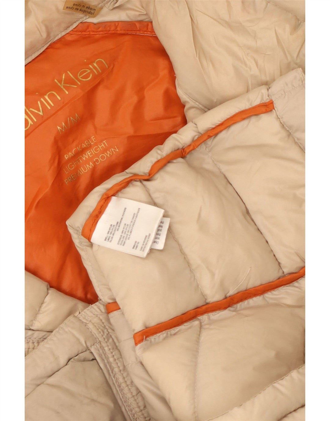 Jaqueta acolchoada feminina Calvin Klein UK 14 nylon bege médio