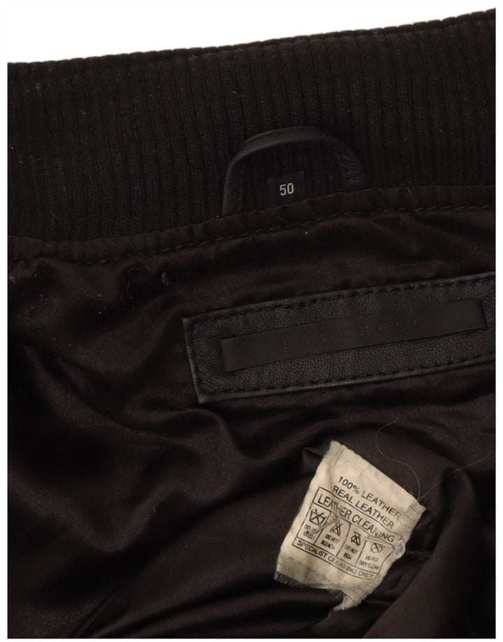 Jaqueta de couro bomber masculina vintage IT 50 grande couro preto