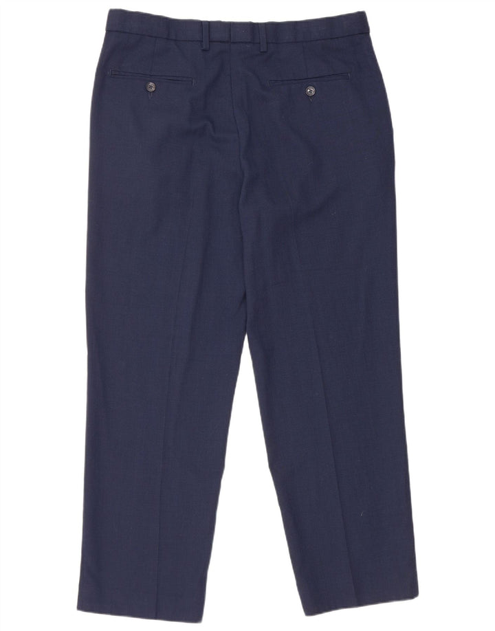 Calça masculina de terno reto Marks & Spencer W34 L29 lã azul marinho