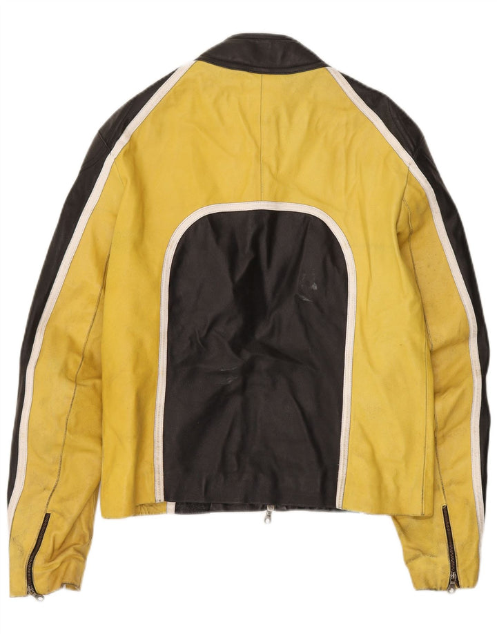 Jaqueta masculina VINTAGE de couro Racer IT 48 couro colorblock preto médio