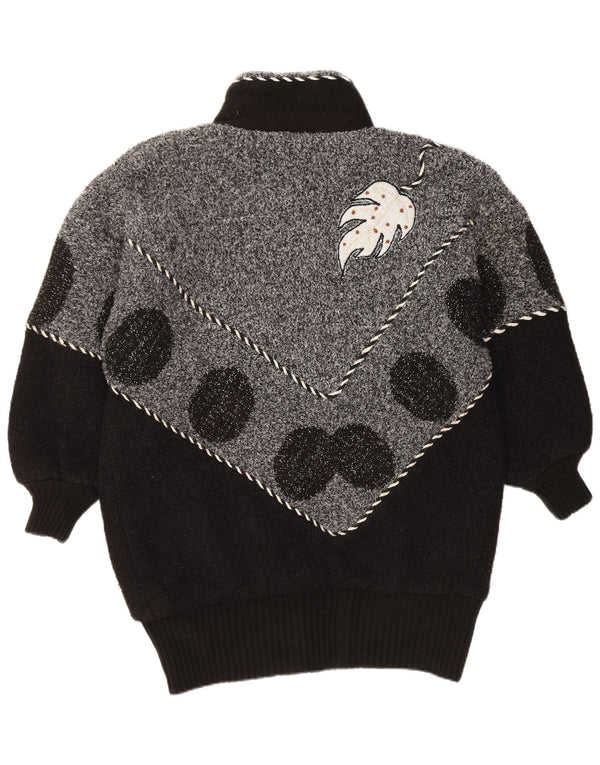 Suéter cardigã feminino VINTAGE UK 22 3XL preto colorblock