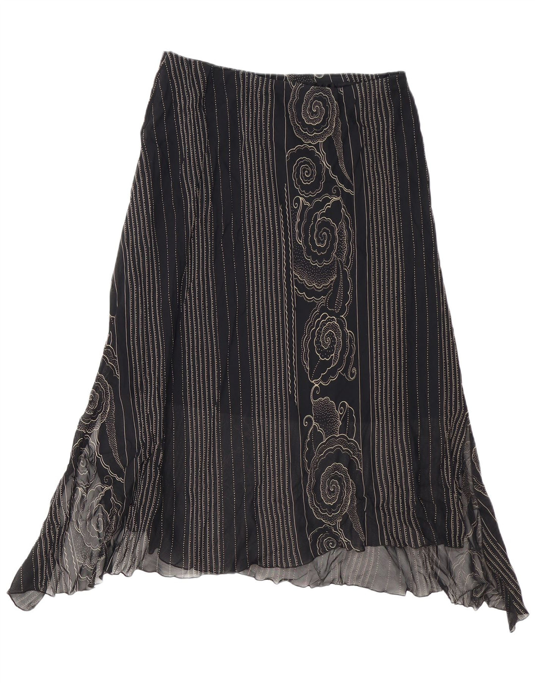 Saia assimétrica feminina VINTAGE W34 grande Paisley preto