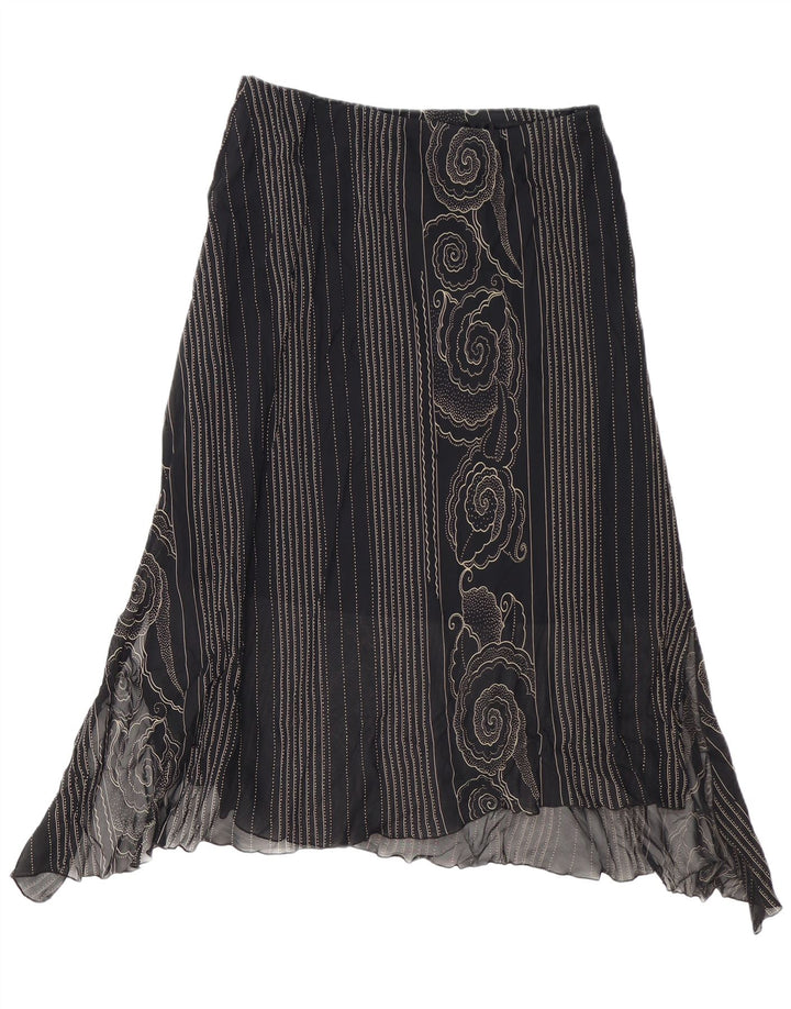 Saia assimétrica feminina VINTAGE W34 grande Paisley preto