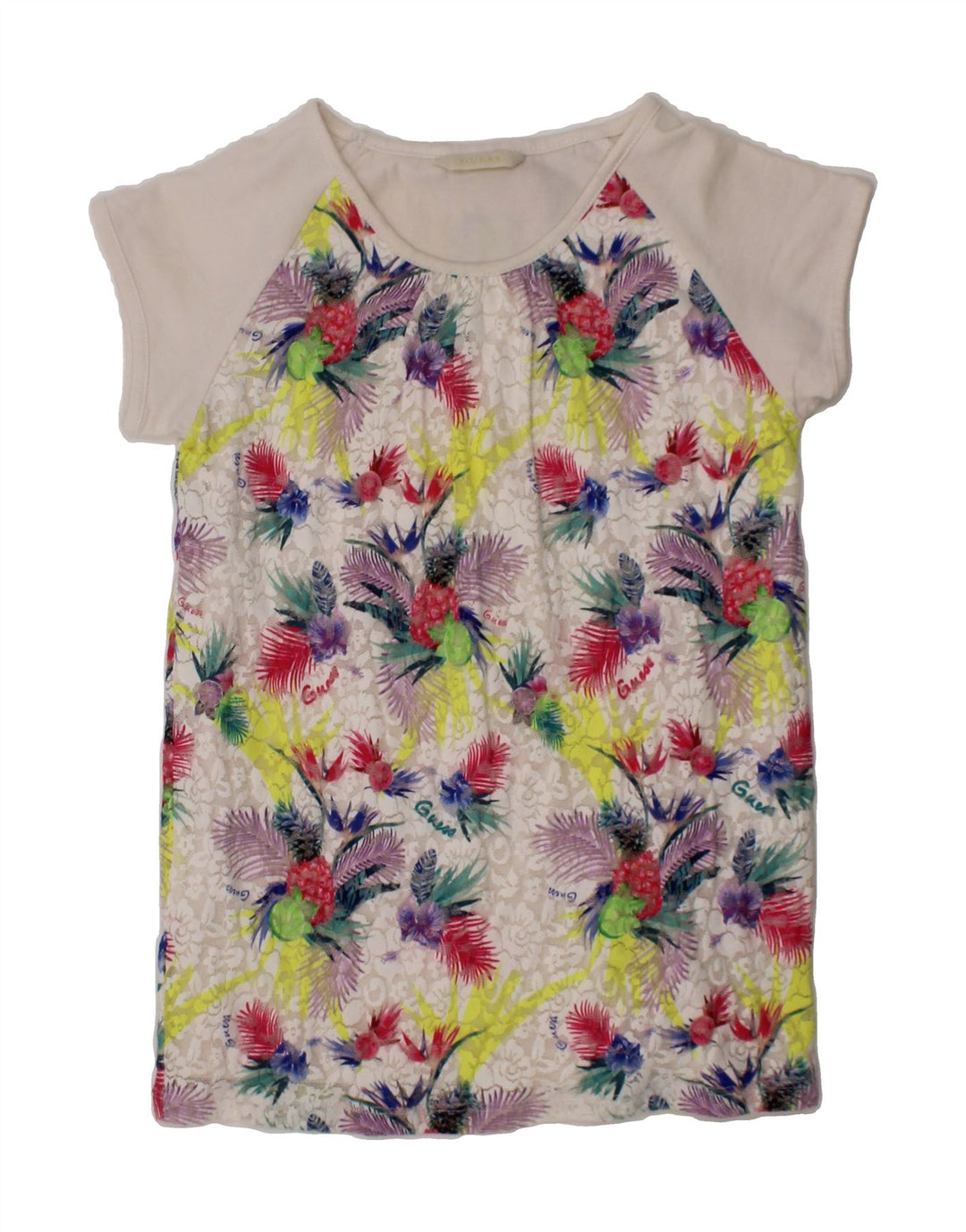 GUESS Girls T-Shirt Top 4-5 Years White Floral Cotton Vintage Guess and Second-Hand Guess from Messina Hembry 